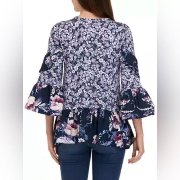 NWT Cupio Tiered Floral Mix Print Top 3/4 Sleeve Large - Picture 6 of 11